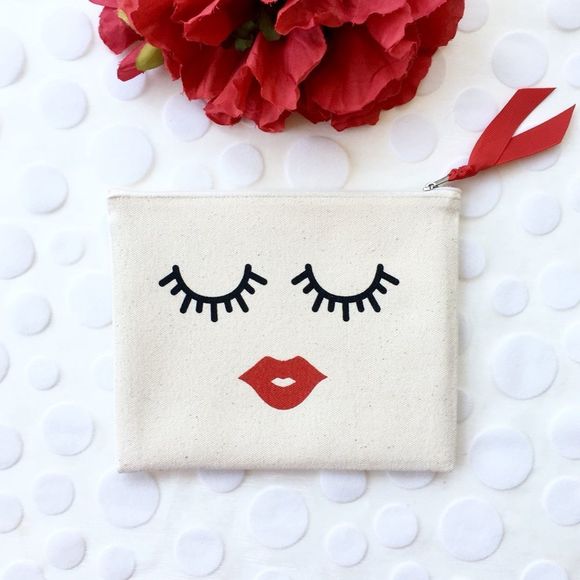 Canvas Pouch Zip Closure, Lashes & Lip Graphic NWT - Picture 1 of 4